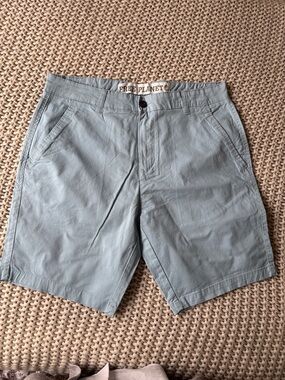 Free Planet Men's Pale Blue Cotton Flat Front Shorts
